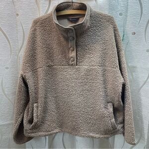 NO BOUNDARIES Sherpa Fleece Pullover Jacket Tan Button Collar‎ Pockets Size L